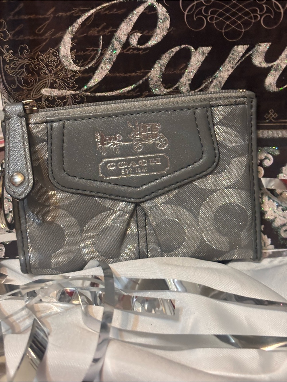 COACH Madison Signature Op Art Optic C Keychain/Coin Purse
